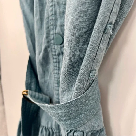 Karina Grimaldi Zelie Solid Mini Dress Element Blue Denim Button Drop Waist XS - Picture 6 of 13